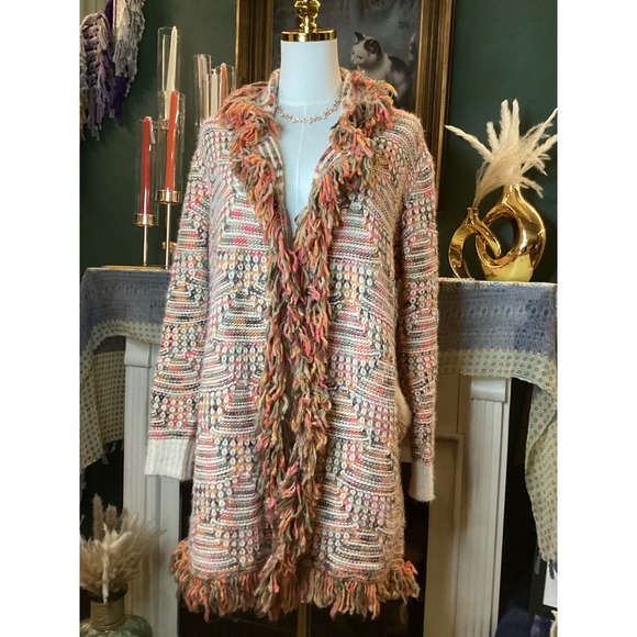 Kloth & Clover Sweaters - Kloth & Clover Multi Color Shaggy Fringe Longline Cardigan Sweater SM